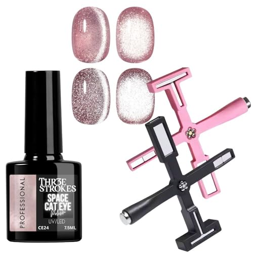 Image of THR3E STROKES 9D Cat Eye Gel Nail Polish 7.5ML - Glitter Magnetic with 3D Shimmering Effect - 5 in 1 Magnet Set - UV /LED Soak Off for Nail Art & DIY Manicure at Home (CE24+5IN1MAGNE)
