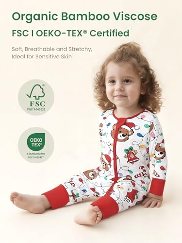 Image of Unisex Baby Bamboo Viscose Long Sleeve Romper, Cute Prints Zipper Footless Jumpsuit, Toddler One-Piece Outfits