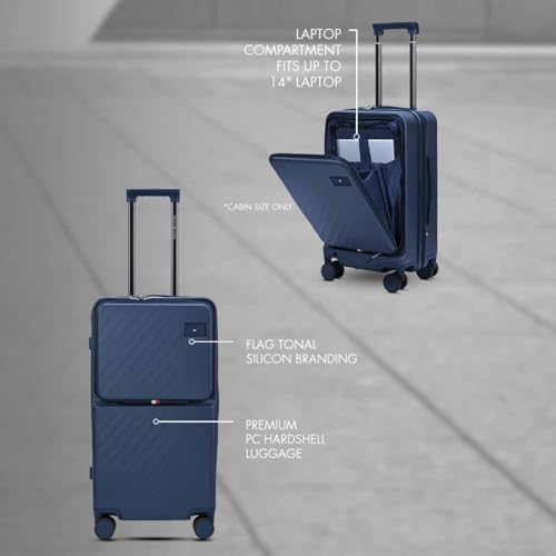 Image of Tommy Hilfiger Cabin Size Luggage Duke - Navy |Carry-On Trolley Bag with TSA Lock |360 Spinner Wheels |Telescopic Handle |Hardshell PC Suitcase | Laptop Compartment | 56cm | 44L Capacity