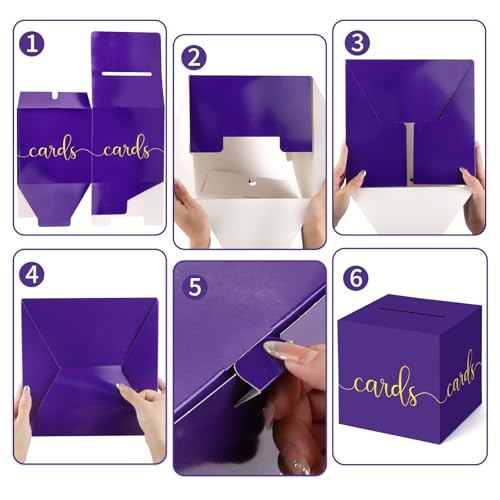 Image of Hooqict Purple Card Box with Slot 9.1 inch Gold Foil Gift Card Box for Party, Graduation, Wedding Reception, Birthday, Retirement, Raffle Ticket Money Envelope Holder