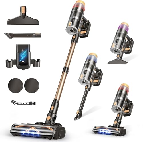 Image of PEDOOLO Cordless Vacuum Cleaner, Upgraded 650W 55KPA 70Mins Vacuum Cleaners for Home, Self-Standing Stick Vacuum, Wall Mount Charge & Touch Screen, Anti-Tangle for Pet Hair Carpet Hardwood Floor Car