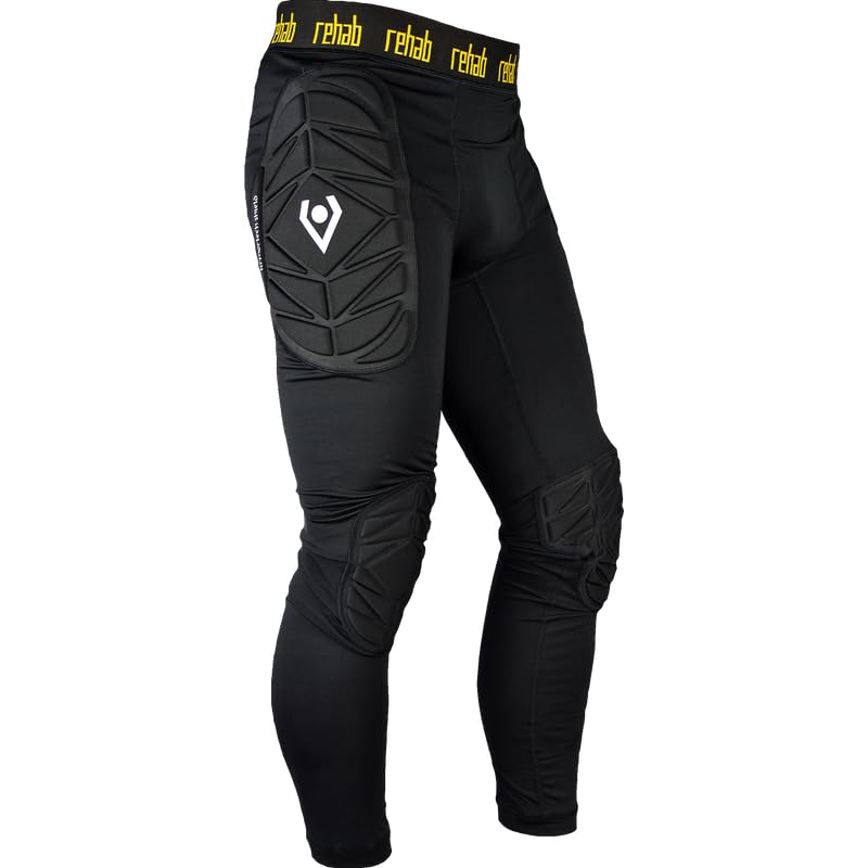 Rehab Lange Torwarthose, Unterziehhose, schwarz, gepolstert an Hüfte und Knie, Atmungsaktiv und mit elastischem Bund, Torwarttrainingshose, Größe: 164