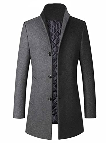 Image of FTCayanz Mens Trench Coat Wool Blend Single Breasted Overcoat | Stand Collar, Fall Slim Fit Top Coat, Winter Warm Coats for Men, Business Work Formal Casual Jacket, Daily Outwear