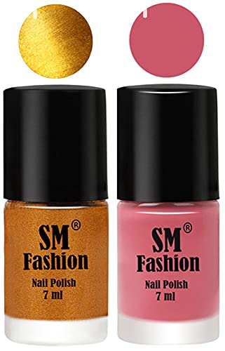 Image of Long Lasting Nail Polish | Nail Paint Combo 7 ml Each) - Set of 2 Golden-Nude Pink