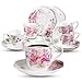 Kaffeetassen mit Untertasse Rosa Blume Set 7oz Neue Bone China Kaffeeservice 6 Personen Tassen mit Untertassen Blumen Muster Porzellan Set 220ml