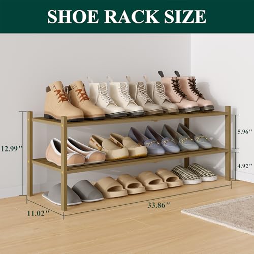 Image of Smiry Bamboo Shoe Rack, 5 Horizontal Slats, 2 Tier - 33.9 inch Wide, Walnut