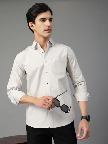 Image of Majestic Man Solid Cotton Casual Shirt - Slim Fit, Full Sleeves, Premium Button Closure