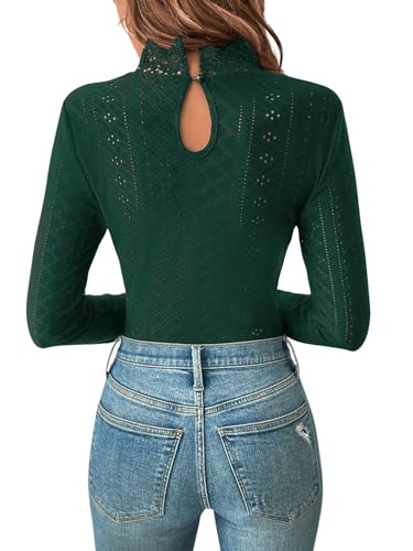 GORGLITTER Damen Bodysuit Elegant Bodies Stehkragen Ãse Stickerei Bodys Langarm Body mit Spitzeneinsatz – Bild 3
