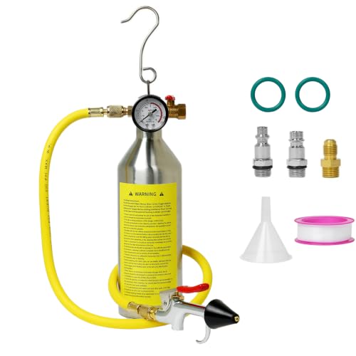 IMSTMTER AC Flush Kit Automotive A/C System Flush Canister Tool Set Compatible with R134A R12 R22 R404 R410A with 220PSI Gauge Hose Fittings for Car AC Pipe Condenser Evaporator