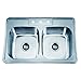 Dawn AST102 Top Mount Equal Double Bowl Sink with 3 Holes, Polished Satin