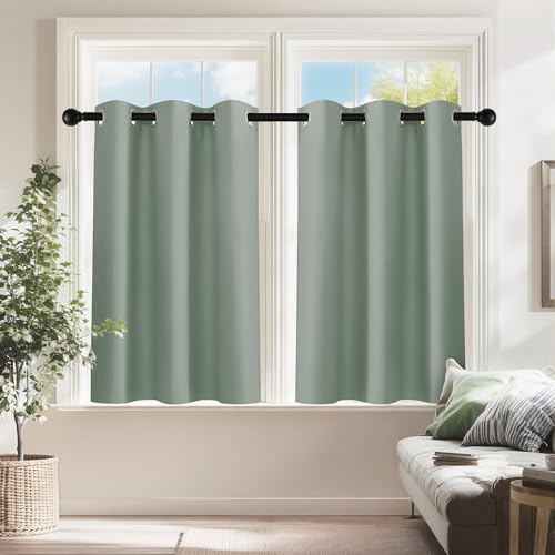 Image of PONY DANCE Sage Green Small Curtains for Bathroom, Black Out Thermal Insulated Short Window Drapes Grommet Room Darkening Half Window Curtains for Studio Dorm Loft(2 Panels, W 42 x L 36 inches)