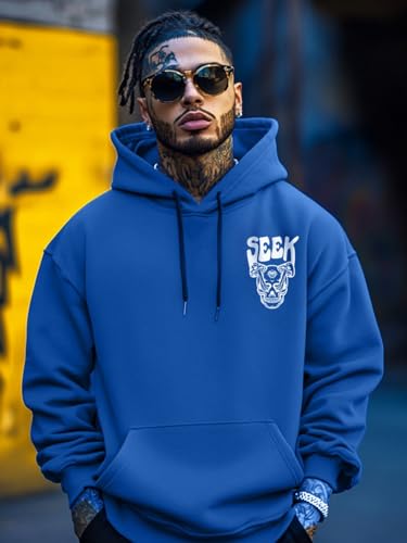 Image of Veirdo Cotton Fleece Oversized Fit Black, Grey, Green, Blue & Orange Cool & Aesthetic Hustle Monster Graphic Printed Full Sleeve Hoodie for Men