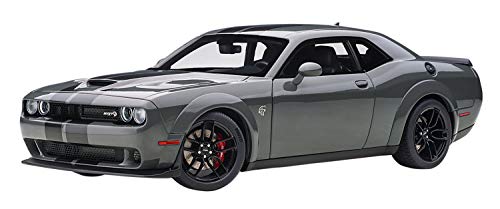 Dodge Challenger SRT Hellcat Widebody Destroyer Gray with Dual Gunmetal Center Stripes 1/18 Model Car by Autoart 71738