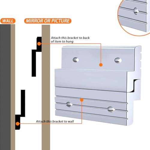 Image of French Cleat Picture Hanger Interlocking Wall Mounting Bracket 2 Pairs Heavy Duty Aluminum Z Clips for Hanging Mirrors,Picture,Shelf,Whiteboard,Art,Frames,Wall Painting (4 inches)