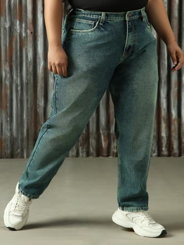 Image of High Star Women Cotton Washed Mom Fit Casual High-Rise Jeans