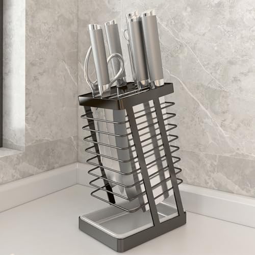 Borine 包丁立て 包丁差しおしゃれ 刀架 包丁スタンド ステンレス304 省スペース 通気性 頑丈 耐久 防錆 斜め 包丁収納 キッチン収納 自宅用 台所 家庭用 (B)