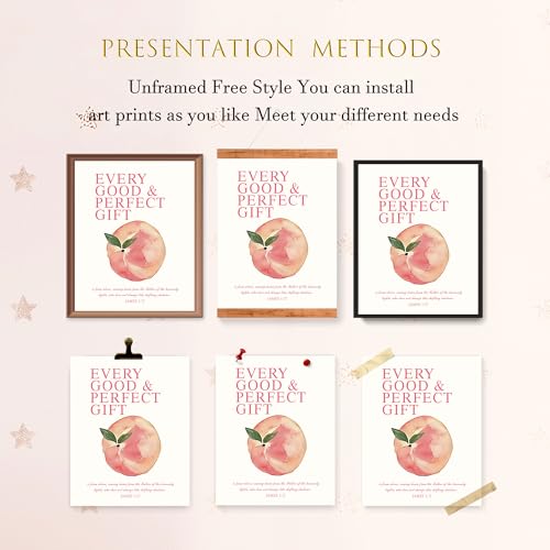 Image of LARTSFRO Coquette Pink Peach Fruits Wall Art Decor Posters, Cute Pink Peach Christian Room Bathroom Bedroom Dorm Wall Art Decor Aesthetic for College Teen Girls Gifts, Inspirational Bible Verses Wall Decor, 10x8 Inch Set of 4 Pcs Fruits Pictures (UNFRAMED)