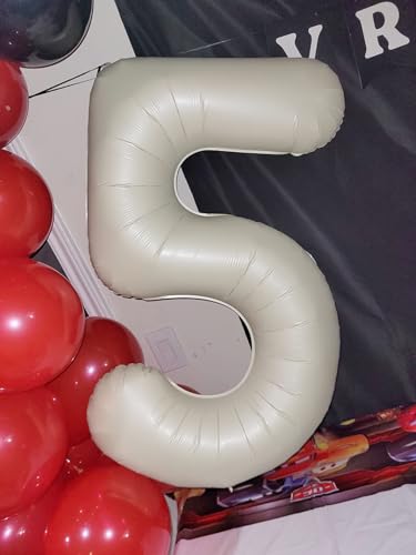 Image of 5 Balloon Numbers Birthday Decorations, 40In Cream Balloons for Men Women | Eye-catching Appearance, Perfect Decorative Centerpieces, Convenient Self-sealing Structure, Widely for Various Occasions