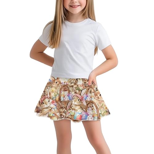 Pointodoor Easter Day Tulip Bunny Kids Skirts Size 6 Cute High Waisted Skort Bulit in Shorts Girl Fashion Pleated Summer Beach Skirt for Golf Sports 5-14 Years Old