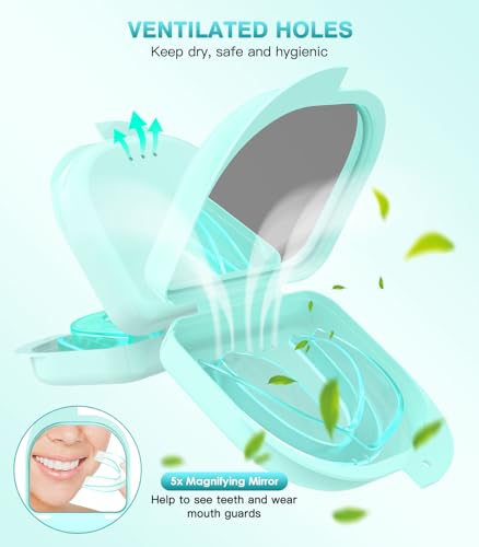 Image of Anti Grinding Guard, Mouth Guard for Sleeping, 4 Pack /2 Size Moldable Dental Night Guards, 2 x 5X Mirror Mouth Guards Case, Spearmint Green