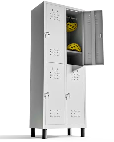 TwinThink Taquillas Vestuario. 180 x 65 x 40 cm Taquillas Metalicas de 4 Puertas Taquilla Metalica con Llave Taquillas Vestuario 4 Puertas Taquillas Vestuario Metalicas (Gris)