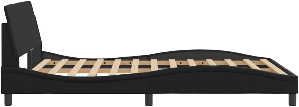 Double Bed Frame with Black Faux Leather Upholstery and Solid Pine Wood, Sturdy Platform Foundation with Slatted Mattress Support, Easy Assembly, Modern Minimalist Bedroom Furniture
