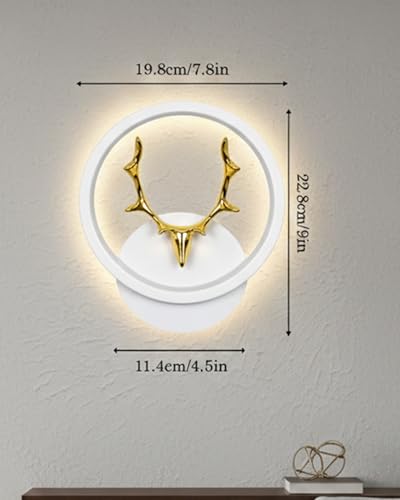 Image of Homesake LED Wall Lamp for Living Room Bedroom, Modern Golden Deer Decorative Wall Light, Warm White Indoor Designer Home Decor Light, Stag Face, Circular Frame, (White, Round)