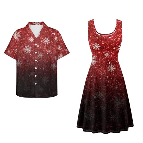 Image of Dreaweet Summer Dresses for Women A-Line Sleeveless Flowy Sun Dresses,Men's Casual Button-Down Shirts,Couple Matching Outfits