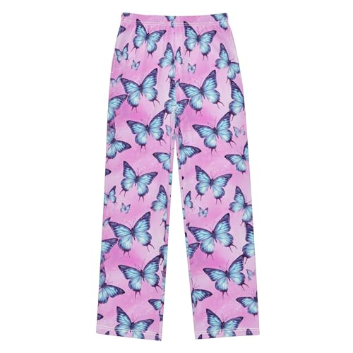 Butterfly Long Pajama Pants Elastic Waist PJ Bottoms with Pockets S A1109142