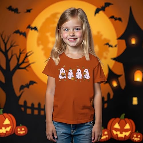 BOUTIKOME Kid Boy Girls Halloween T-Shirt Embroidered Ghost Pumpkin Shirts Spooky Season Tees Short Sleeve Fall Tops Outfits3