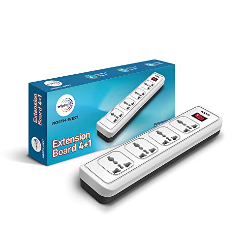 wipro 4+1 Extension Board | 4 Universal Socket with Single Switch | 2 Meter Long Cord | Child Safety | Auto Cutoff | Fire Resistant | Multiplug Socket