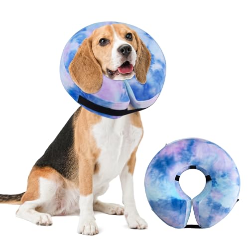 Image of Dog Cone, Y-blue Cone Collar Inflatable Dog Neck Collar Recovery E-Collar Alternative, Cat Donut Collar After Surgery for Dogs and Cats(Purple Blue, M+)