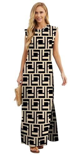 Image of GRECERELLE 2026 Women Year-Round Casual Round Neck Loose Split Wrinkle-Free Long Maxi Vacation Dress with Pockets (XXS-4XL)