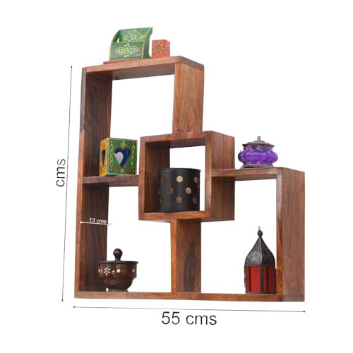 Image of Sheesham Wood Wall Decor Floating Shelf Display Rack Decorative Hall Decor for Living Room Home Furniture (Natural Finish)