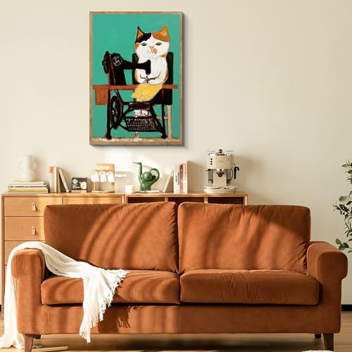 阪画屋 アートパネル アートボード ポスター 玄関 壁画 壁掛け 壁飾り 部屋飾り 飾り絵 絵 絵画 油絵 ソファの背景画 インテリア 現代 モダン フレーム 額付き 木枠付きの完成品 木目調 キャンバス 猫 ネコ ペット アニマル 動物 プレゼント ギフト 40×50 [4]