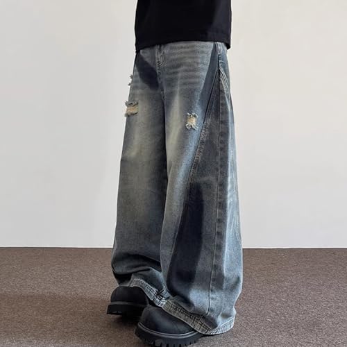 Maiyifu-GJ Men's Ripped Relaxed Fit Jeans Distressed Retro Denim Pants Baggy Hip Hop Streetwear Jean Trousers3