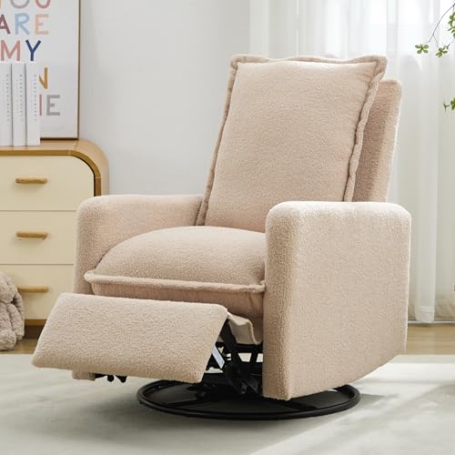 Image of Modern Living Room Lounge Reclining Chair Boucle Upholstered Glider Rocker Recliner Manual Adjustable Armchair with Footrest Pedal for Bedroom/Office Home Theater