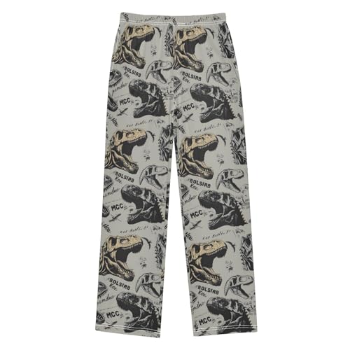ALAZA Tyrannosaurus Rex Skeleton Pajamas Bottoms with Pockets Comfy Pjs Sleepwear Elastic Waistband Pajamas Pants Lounge Pants for 6-14 Years