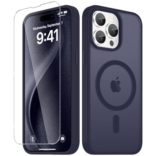 Image of YENAPOON for iPhone 14 Pro Max Case, Matte Magnetic Phone Cover [with 1 Screen Protector] [Support for MagSafe] [Shockproof Military Grade Protection] Translucent Frosted Back, Deep Purple