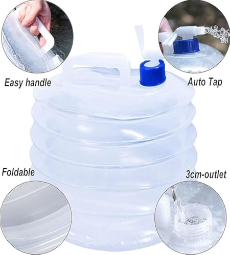 Image of KIDWILL Collapsible Water Storage Tank Portable Water Container with Tap Foldable Water Carrier Lifting Bag Water Pouch Camping Water Tank Outdoor Water Dispenser Travel Water Storage Solution
