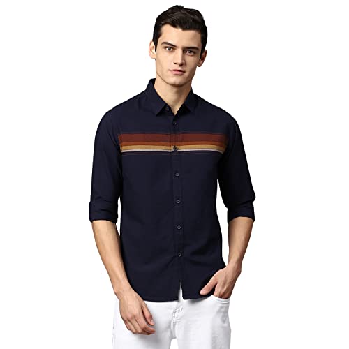 Image of Dennis Lingo Men's Navy Slim Fit Cotton Casual Shirt