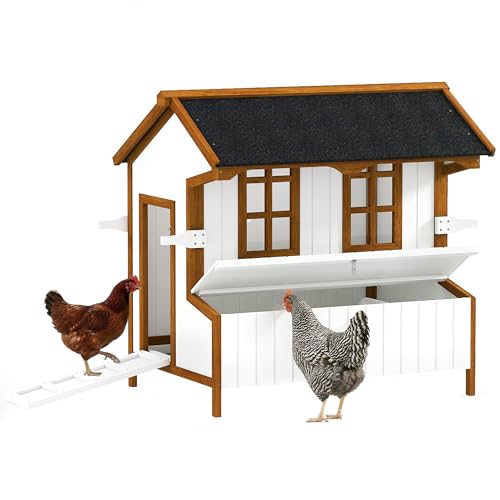 PawHut 47' Chicken Coop, Wooden Chicken House Raised Rabbit Hutch with Waterproof Roof, Nesting Box and Handles for 3-5 Hens, Poultry Cage Portable Hen Pen for Backyard
