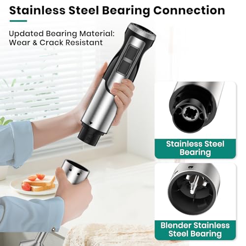 1800W Immersion Blender Handheld 4-in-1 Hand Blender Stick for Ice Crushing Smoothie, Baby Food, Soup, 8 Speed Hand Mixer Turbo Boost Stainless Steel Blade with Whisk, Chopper, Beaker image 4