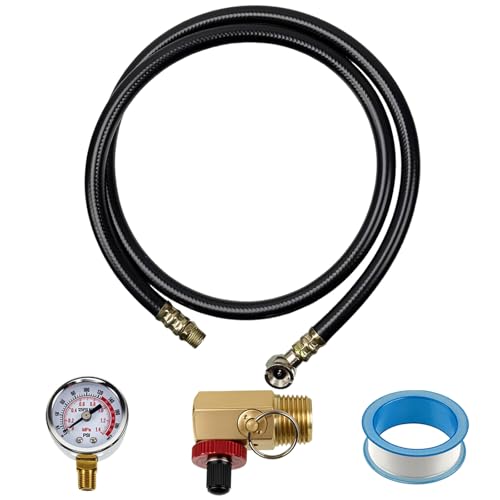 MCSDFN Air Tank Valve Kit Including Safety Valve Manifold, 0-200 PSI Pressure Gauge, 4 Feet Air Tank Hose and Thread Seal Tape for Portable Air Tank, 3 Pcs