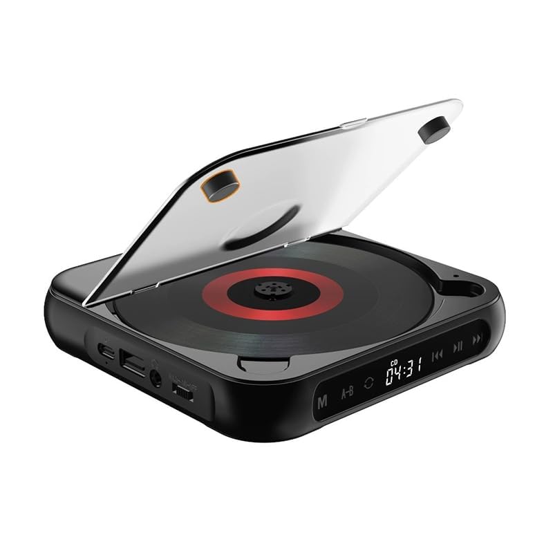 Reproductor de CD portátil con Bluetooth 5.1, Reproductores de CD de Escritorio para hogar, Sonido de Alta fidelidad, reproducción inalámbrica y Cableada, batería Recargable, Compacto y liviano Black