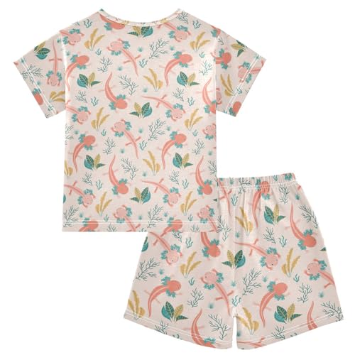 Pajama Short Sets Axolotl and Plant Soft Cotton Summer Sleepwear 2 Piece PJS Size 5-14T2