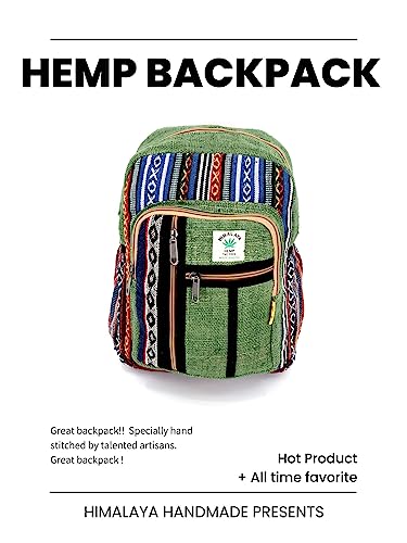 Unique design Multi Zippered Himalaya Hemp Hippie Backpack Festival Backpack FAIR TRADE Handmade with Love. (GREEN)2