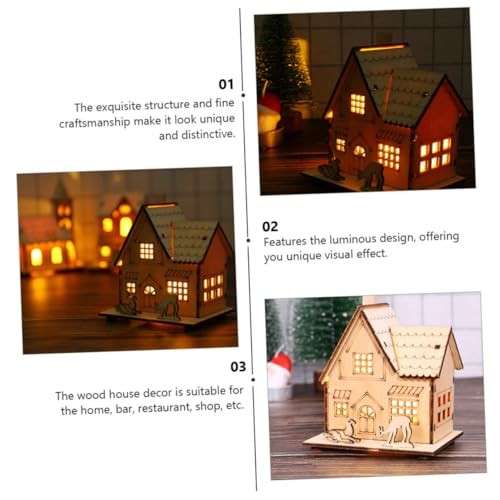 Casas de madera navideñas compactas con luz LED para decorar espacios pequeños 8