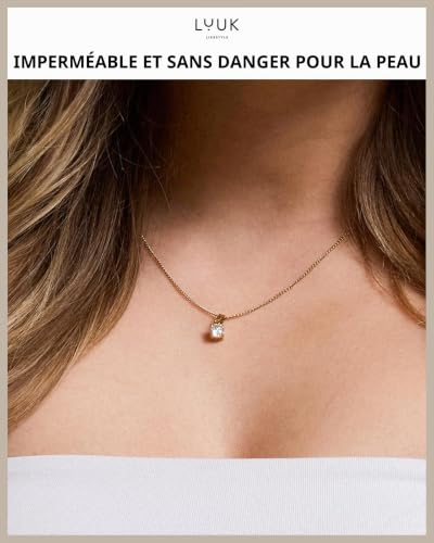 LUUK LIFESTYLE Collier Pendentif Solitaire Bijou, Acier, Or, 50cm – vue 2
