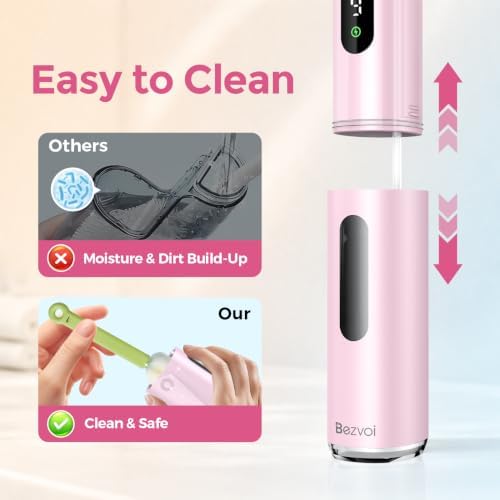 Bezvoi Mini Water Flosser for Travel, 9 Pressure Modes Portable Dental Pick with 90-Days Battery, Telescopic Water Tank, IPX7 Waterproof Oral Irrigator for Sensitive Gums, Orthodontic, Braces, Pink — view 5